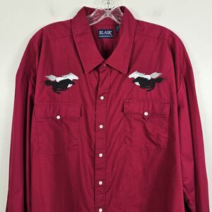 Blair Mens Western Pearl Snap Shirt Embroidered Horses Pockets Long Sleeve 3XL